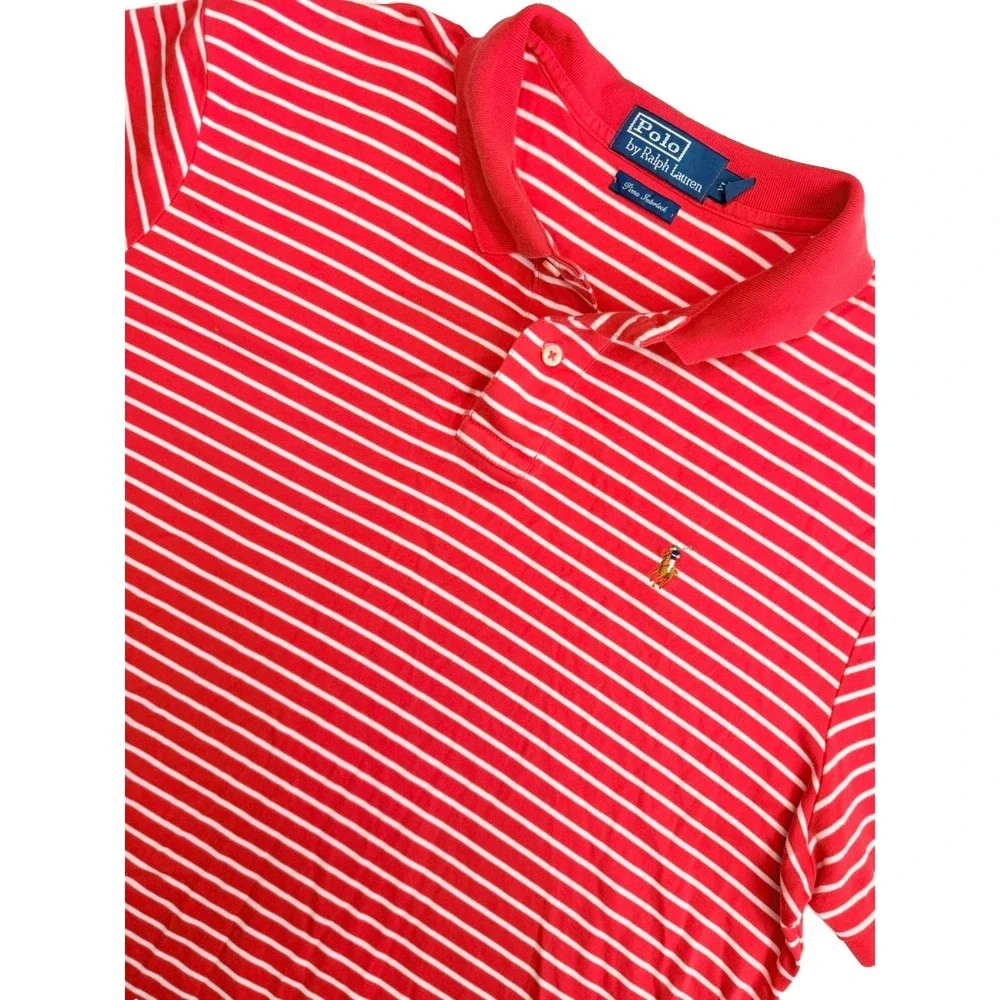 Polo Ralph Lauren Pima Interlock Polo Shirt Men's XL Red White Stripe Cotton